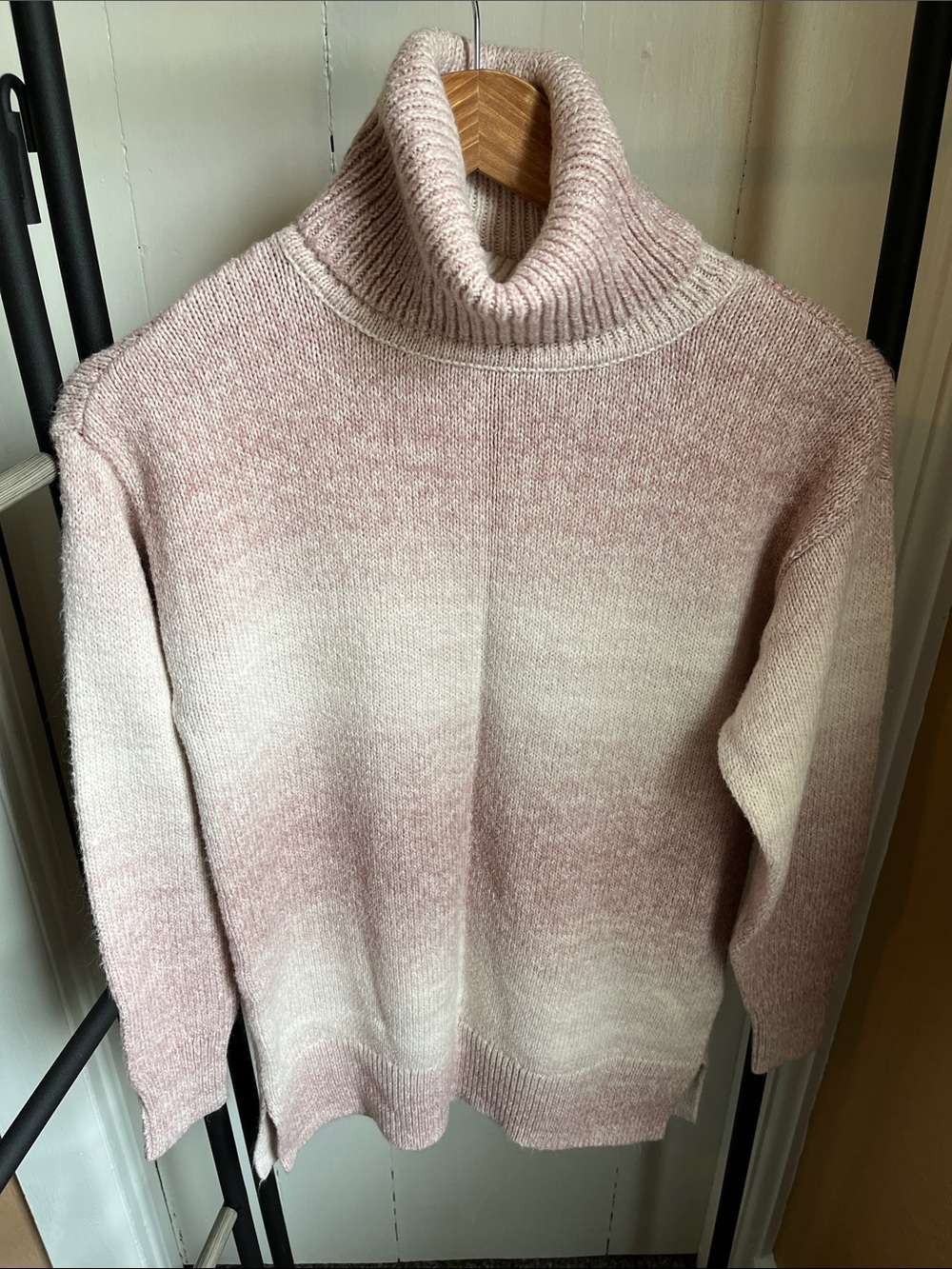 Chaps Pink and Cream Ombre Turtleneck Sweater